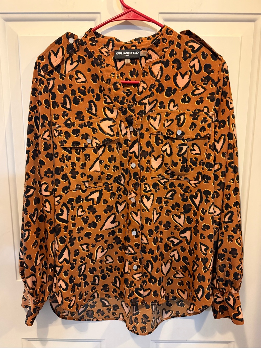 Karl Lagerfeld Brown Leopard-Print Blouse with Black & Yellow Accents